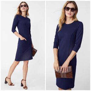J. McLaughlin Catalyst Sheath Dress Bainbridge Cloth 3/4 Sleeve in Winter Blue L
